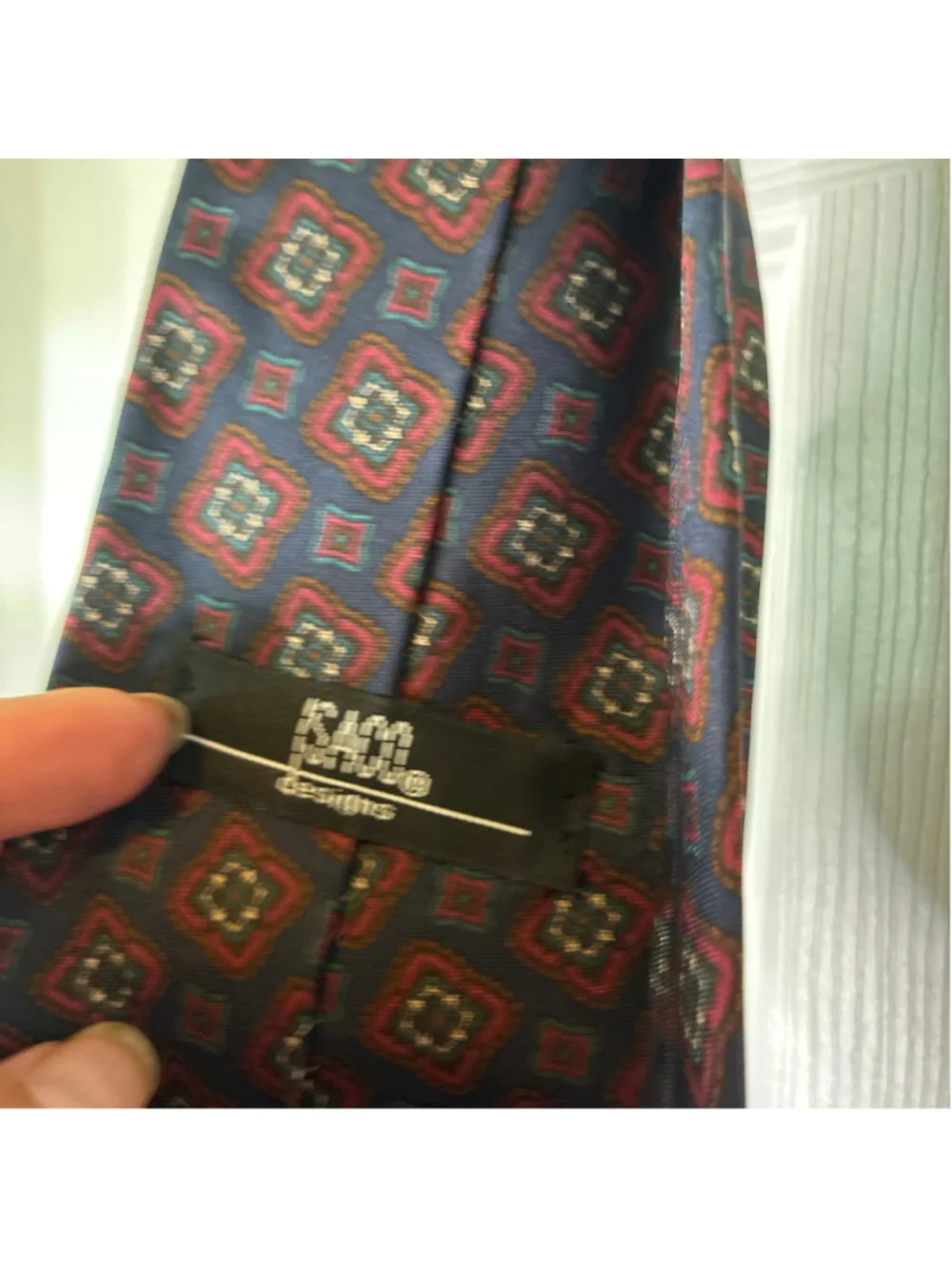 Men's Isaco Designs Tie One Size Blue Red Geometric Pattern Silk Necktie